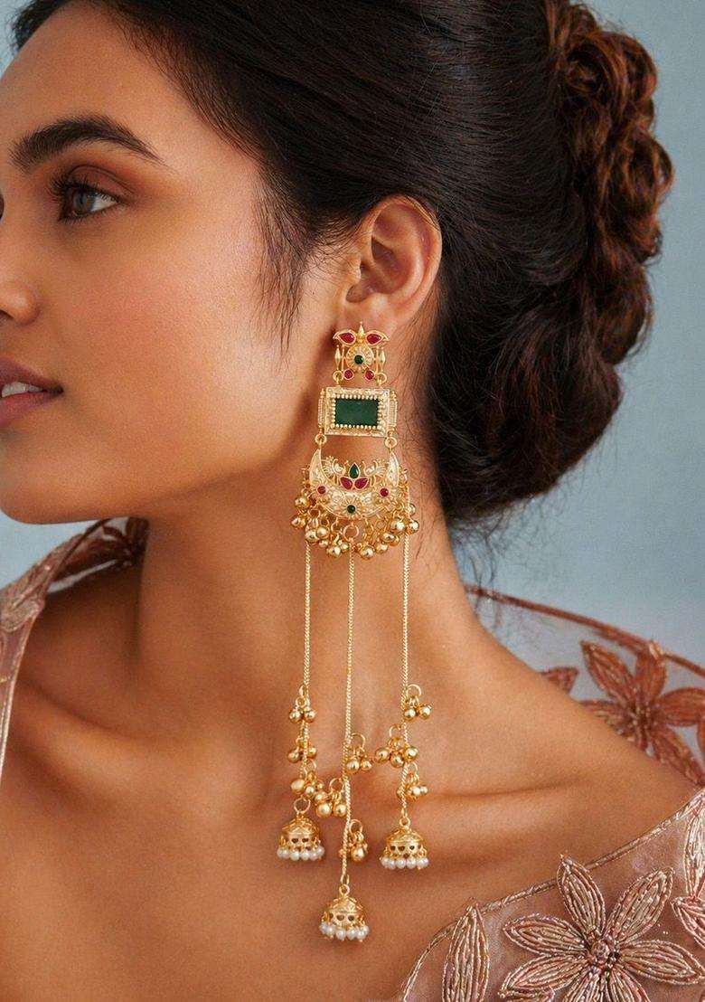 Gold-Plated Geometric Drop Earrings for Women | Traditional Ethnic Jewellery for Wedding & Festive Wear | Gift for Her - Indya