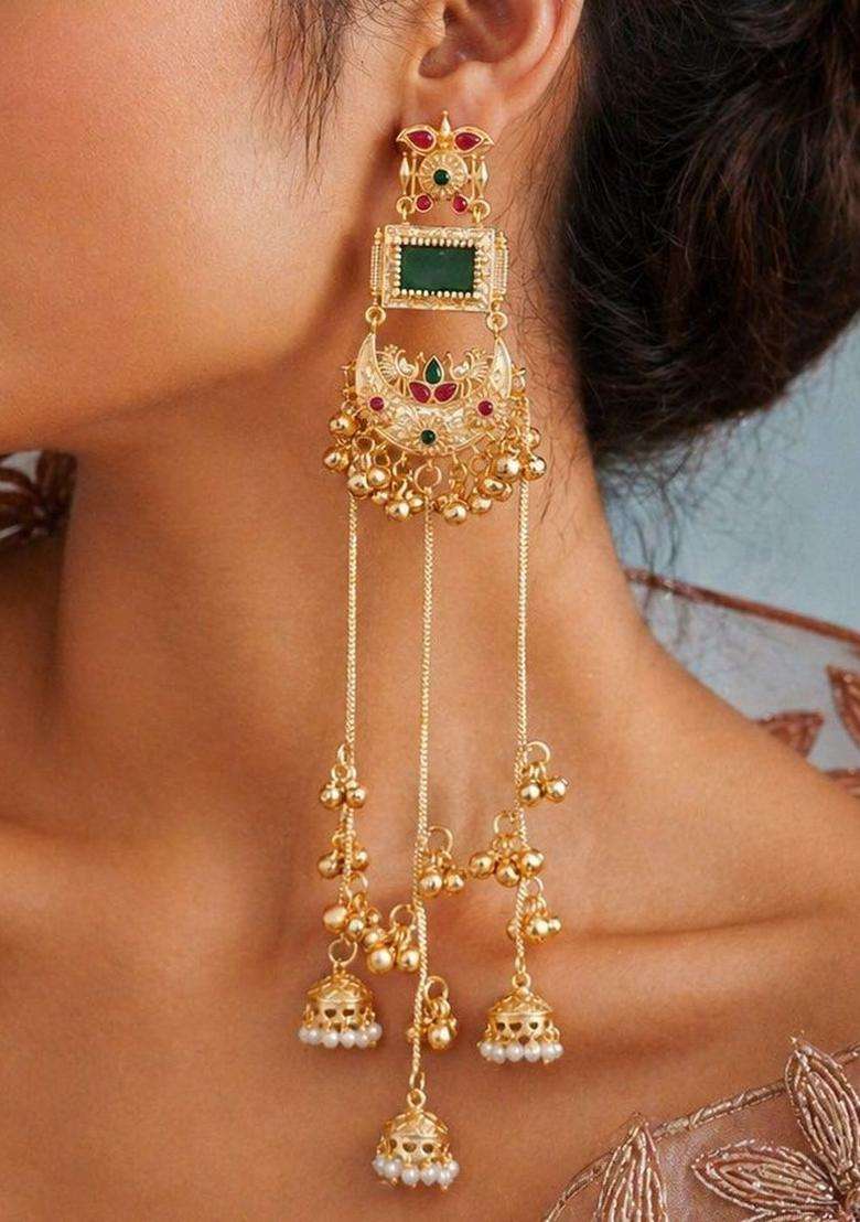 Gold-Plated Geometric Drop Earrings for Women | Traditional Ethnic Jewellery for Wedding & Festive Wear | Gift for Her - Indya
