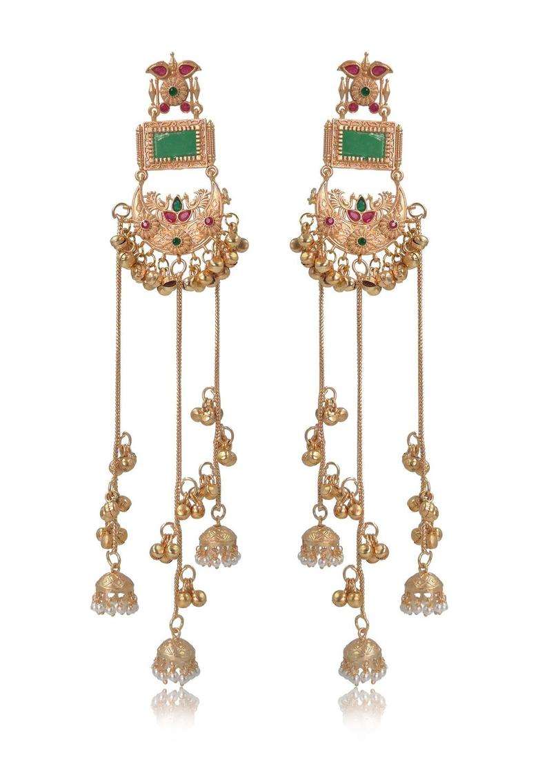 Gold-Plated Geometric Drop Earrings for Women | Traditional Ethnic Jewellery for Wedding & Festive Wear | Gift for Her - Indya