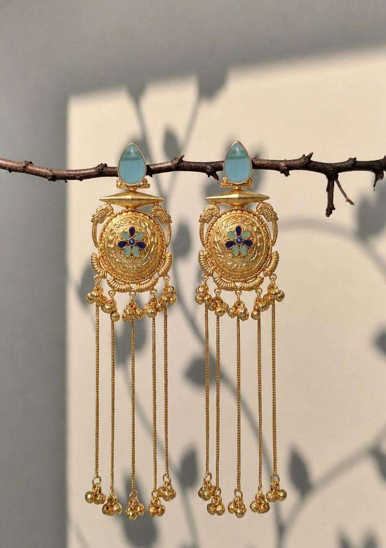 Gold-Plated Geometric Drop Earrings for Women | Traditional Ethnic Jewellery for Wedding & Festive Wear | Gift for Her - Indya