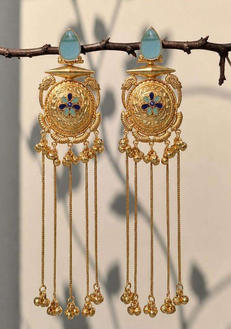 Gold-Plated Geometric Drop Earrings for Women | Traditional Ethnic Jewellery for Wedding & Festive Wear | Gift for Her - Indya