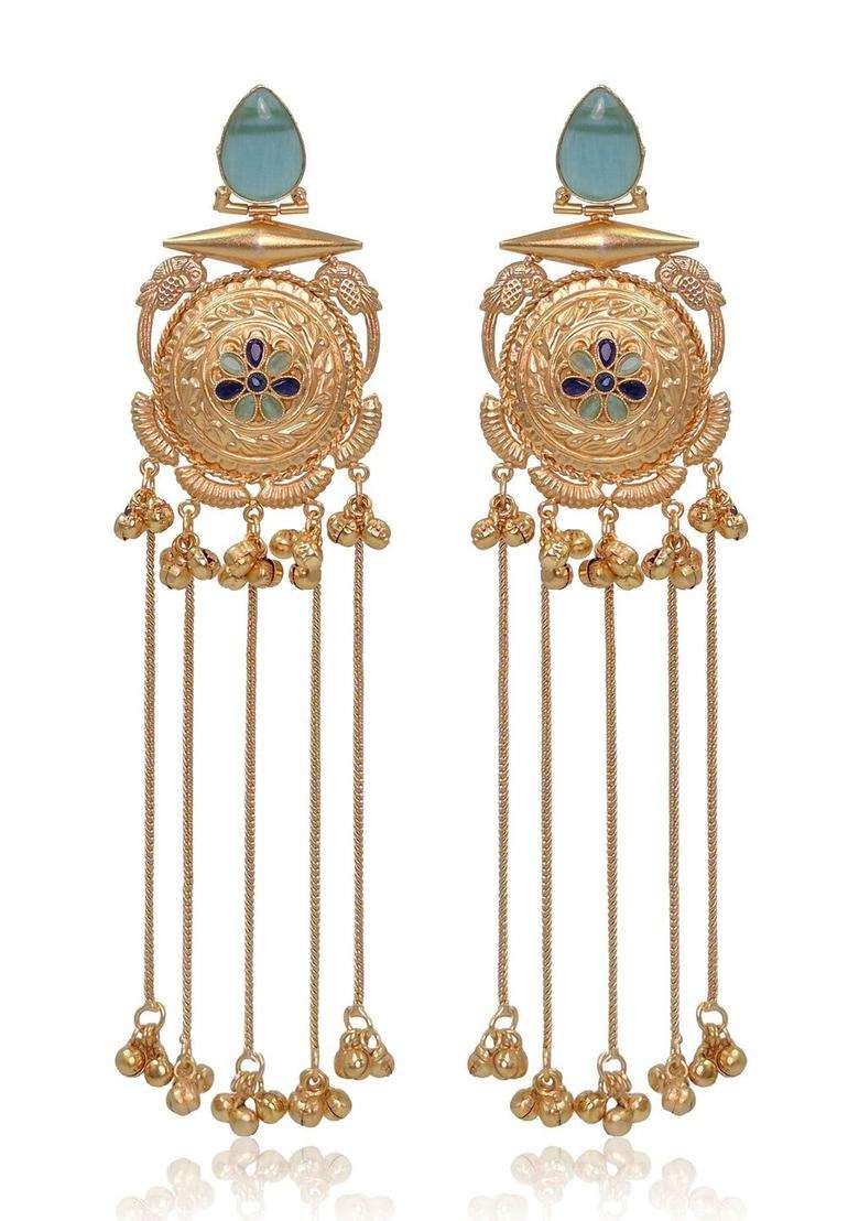Gold-Plated Geometric Drop Earrings for Women | Traditional Ethnic Jewellery for Wedding & Festive Wear | Gift for Her - Indya