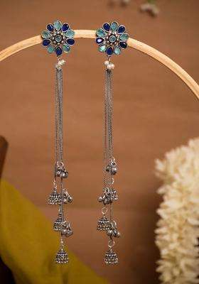 Silver-Plated Floral Drop Earrings for Women | Traditional Ethnic Jewellery for Wedding & Festive Wear | Gift for Her