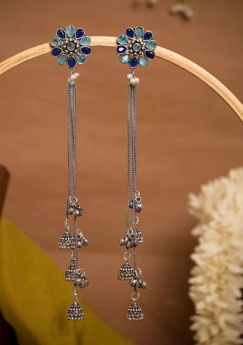 Silver-Plated Floral Drop Earrings for Women | Traditional Ethnic Jewellery for Wedding & Festive Wear | Gift for Her - Indya