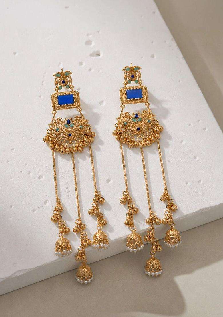 Gold-Plated Geometric Drop Earrings for Women | Traditional Ethnic Jewellery for Wedding & Festive Wear | Gift for Her - Indya