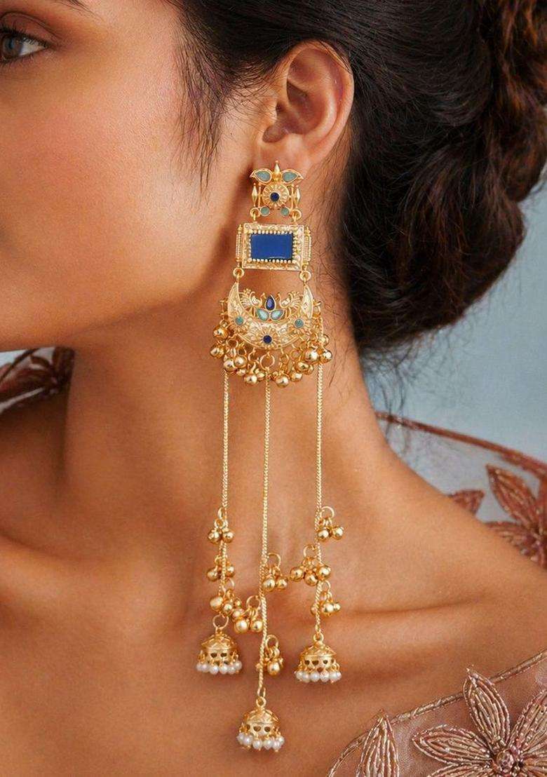 Gold-Plated Geometric Drop Earrings for Women | Traditional Ethnic Jewellery for Wedding & Festive Wear | Gift for Her - Indya