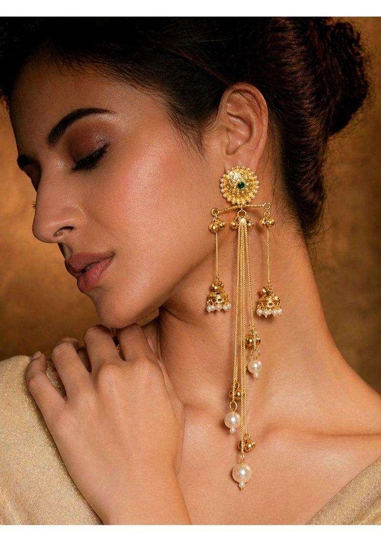 Gold-Plated Geometric Drop Earrings for Women | Traditional Ethnic Jewellery for Wedding & Festive Wear | Gift for Her - Indya