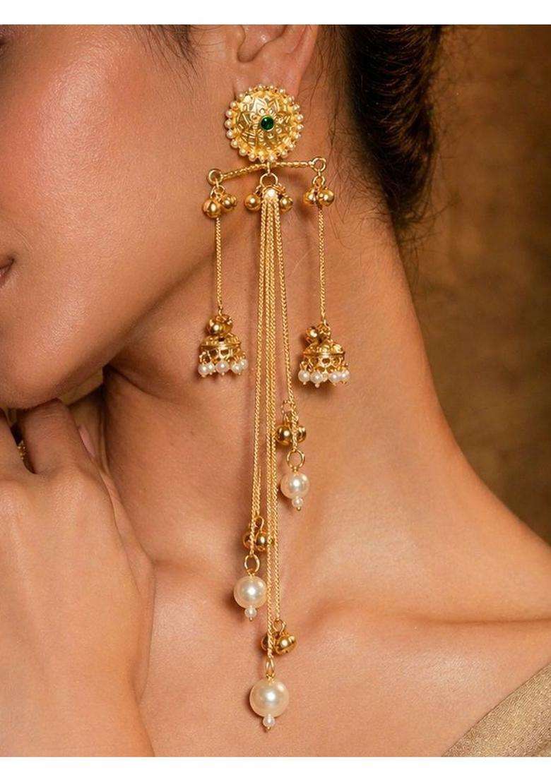Gold-Plated Geometric Drop Earrings for Women | Traditional Ethnic Jewellery for Wedding & Festive Wear | Gift for Her - Indya