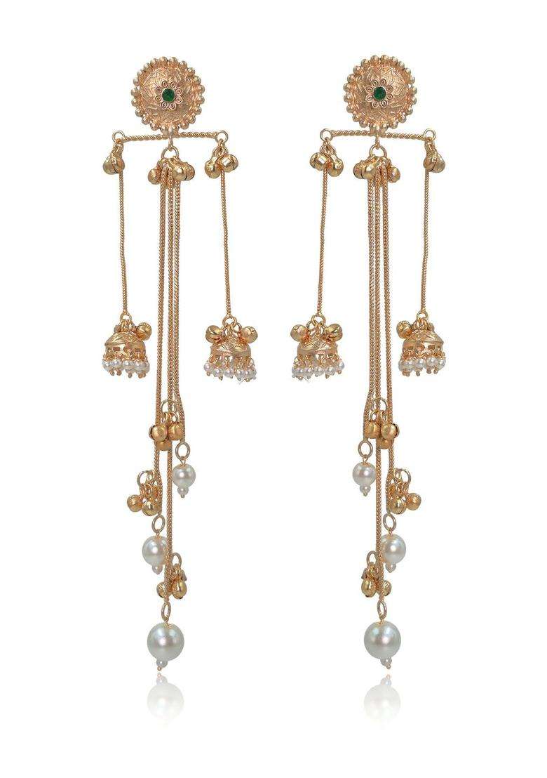 Gold-Plated Geometric Drop Earrings for Women | Traditional Ethnic Jewellery for Wedding & Festive Wear | Gift for Her - Indya