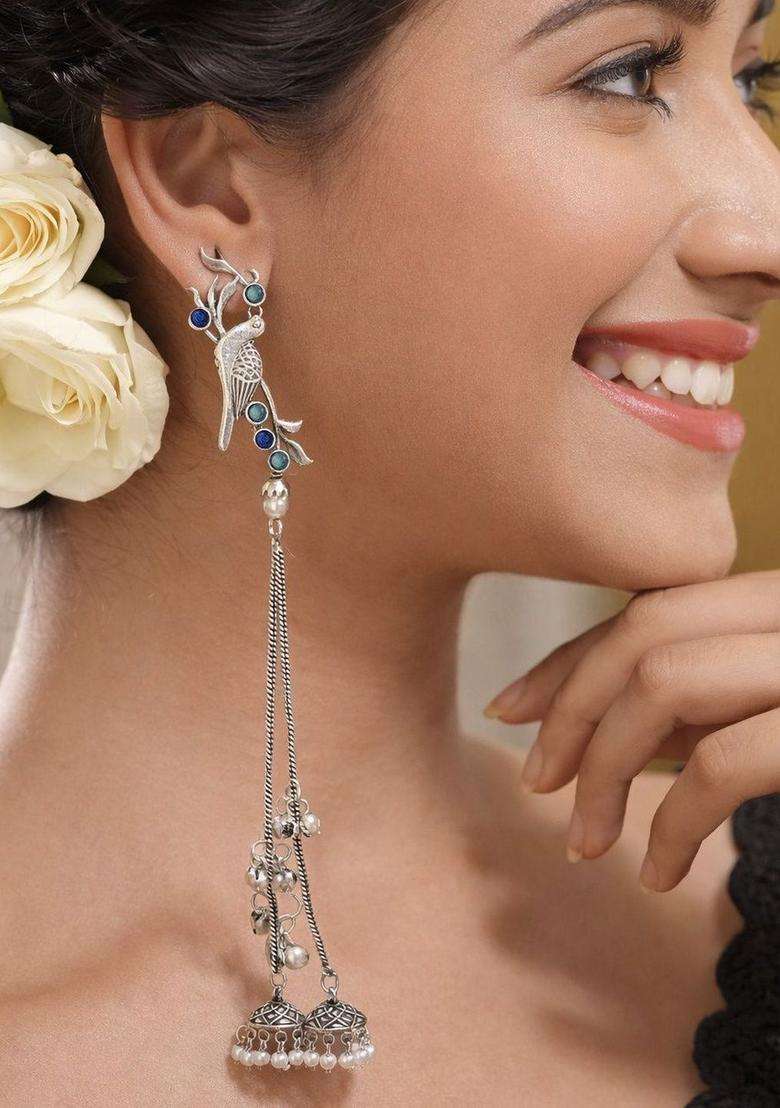 Silver-Plated Drop Earrings for Women | Traditional Ethnic Jewellery for Wedding & Festive Wear | Gift for Her - Indya