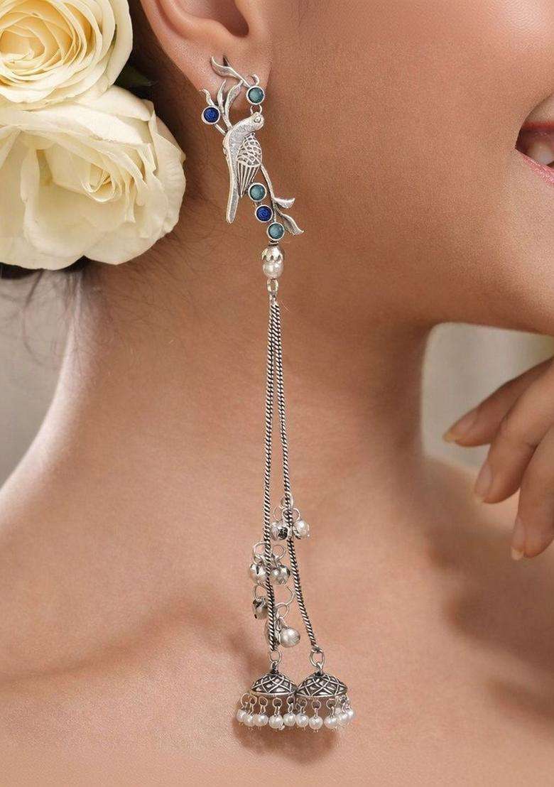 Silver-Plated Drop Earrings for Women | Traditional Ethnic Jewellery for Wedding & Festive Wear | Gift for Her - Indya