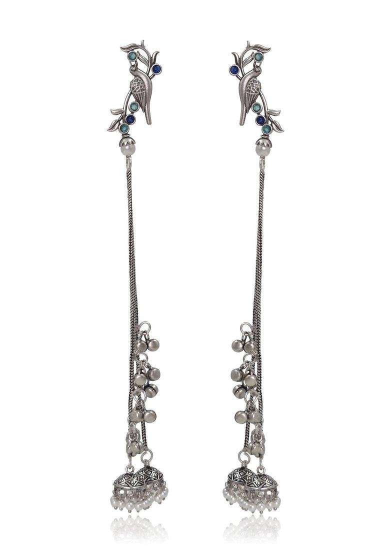 Silver-Plated Drop Earrings for Women | Traditional Ethnic Jewellery for Wedding & Festive Wear | Gift for Her - Indya