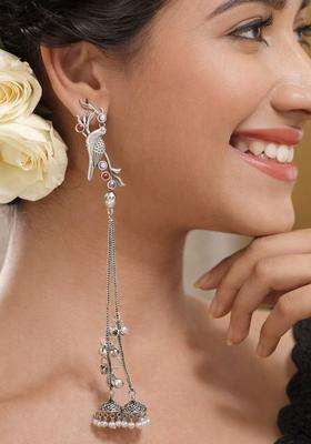 Silver-Plated Drop Earrings for Women | Traditional Ethnic Jewellery for Wedding & Festive Wear | Gift for Her