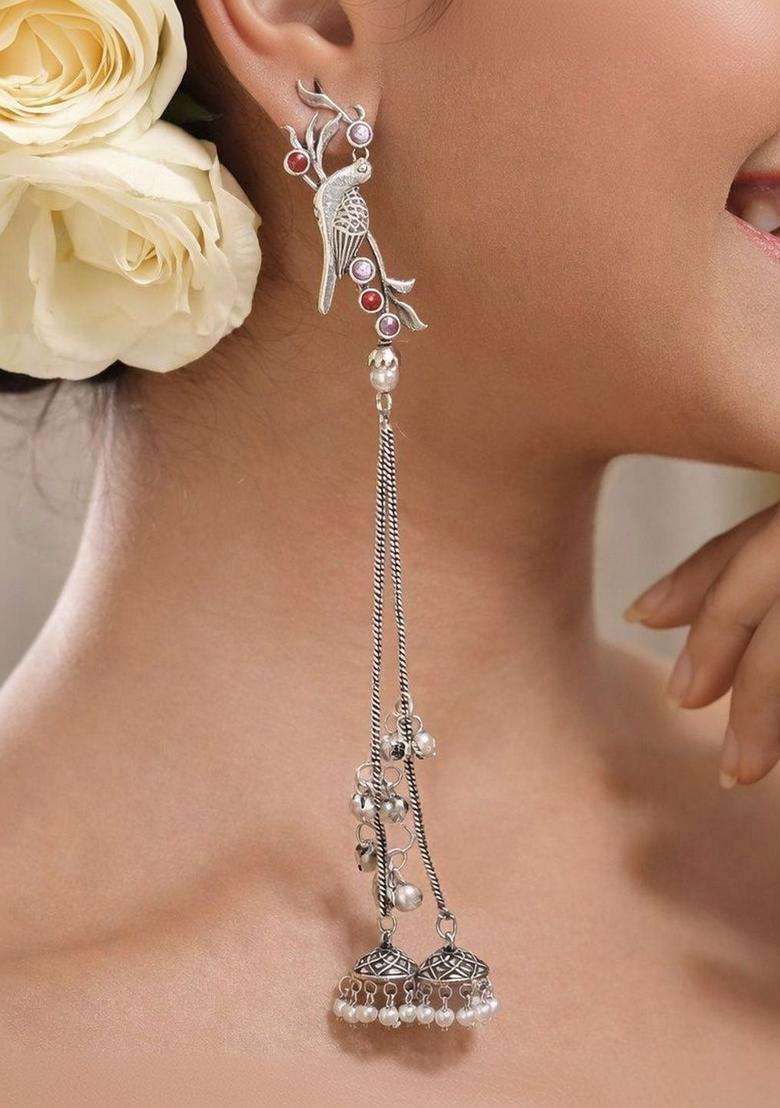 Silver-Plated Drop Earrings for Women | Traditional Ethnic Jewellery for Wedding & Festive Wear | Gift for Her - Indya