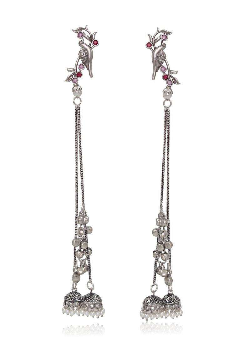Silver-Plated Drop Earrings for Women | Traditional Ethnic Jewellery for Wedding & Festive Wear | Gift for Her - Indya