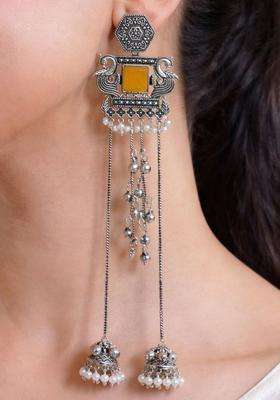 Silver-Plated Geometric Drop Earrings for Women | Traditional Ethnic Jewellery for Wedding & Festive Wear | Gift for Her