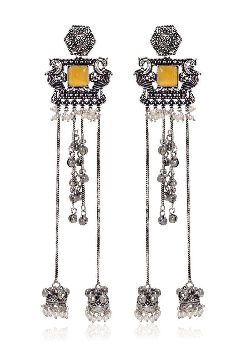 Silver-Plated Geometric Drop Earrings for Women | Traditional Ethnic Jewellery for Wedding & Festive Wear | Gift for Her - Indya