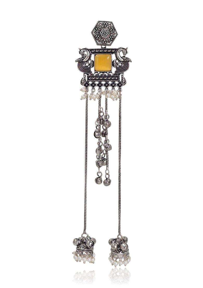 Silver-Plated Geometric Drop Earrings for Women | Traditional Ethnic Jewellery for Wedding & Festive Wear | Gift for Her - Indya