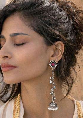 Silver-Plated Floral Drop Earrings for Women | Traditional Ethnic Jewellery for Wedding & Festive Wear | Gift for Her