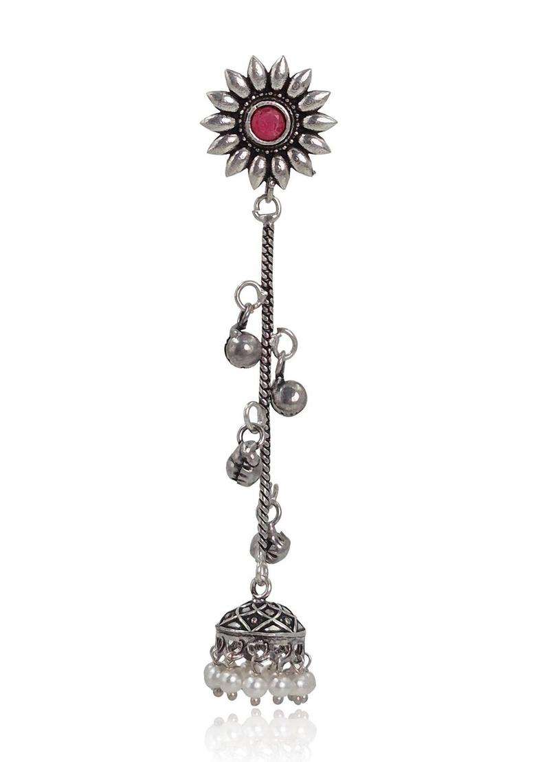 Silver-Plated Floral Drop Earrings for Women | Traditional Ethnic Jewellery for Wedding & Festive Wear | Gift for Her - Indya