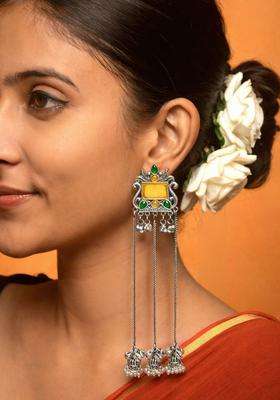 Silver-Plated Contemporary Drop Earrings for Women | Traditional Ethnic Jewellery for Wedding & Festive Wear | Gift for Her