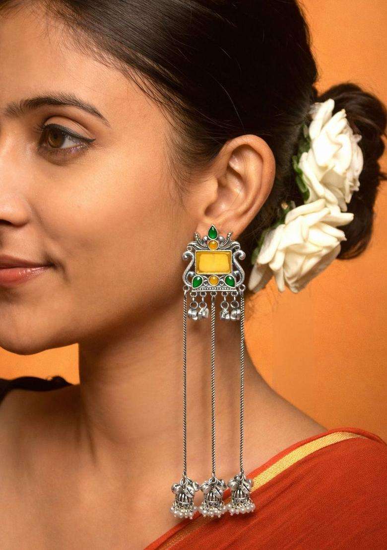Silver-Plated Contemporary Drop Earrings for Women | Traditional Ethnic Jewellery for Wedding & Festive Wear | Gift for Her - Indya