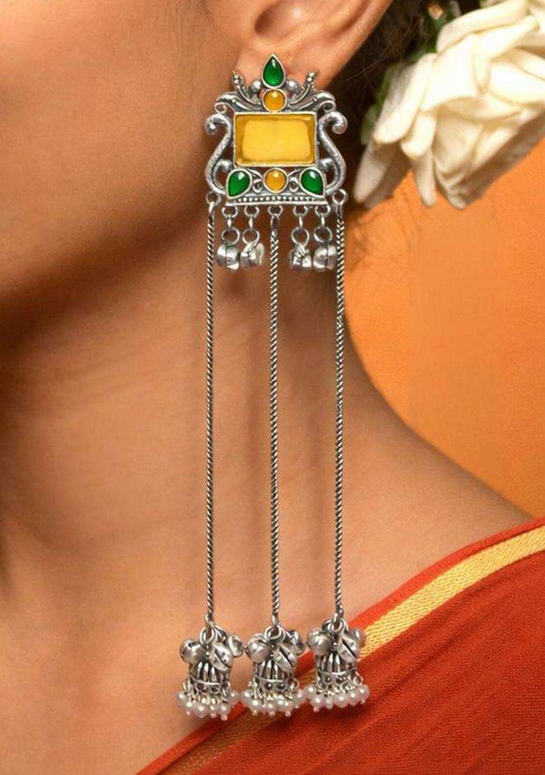 Silver-Plated Contemporary Drop Earrings for Women | Traditional Ethnic Jewellery for Wedding & Festive Wear | Gift for Her - Indya