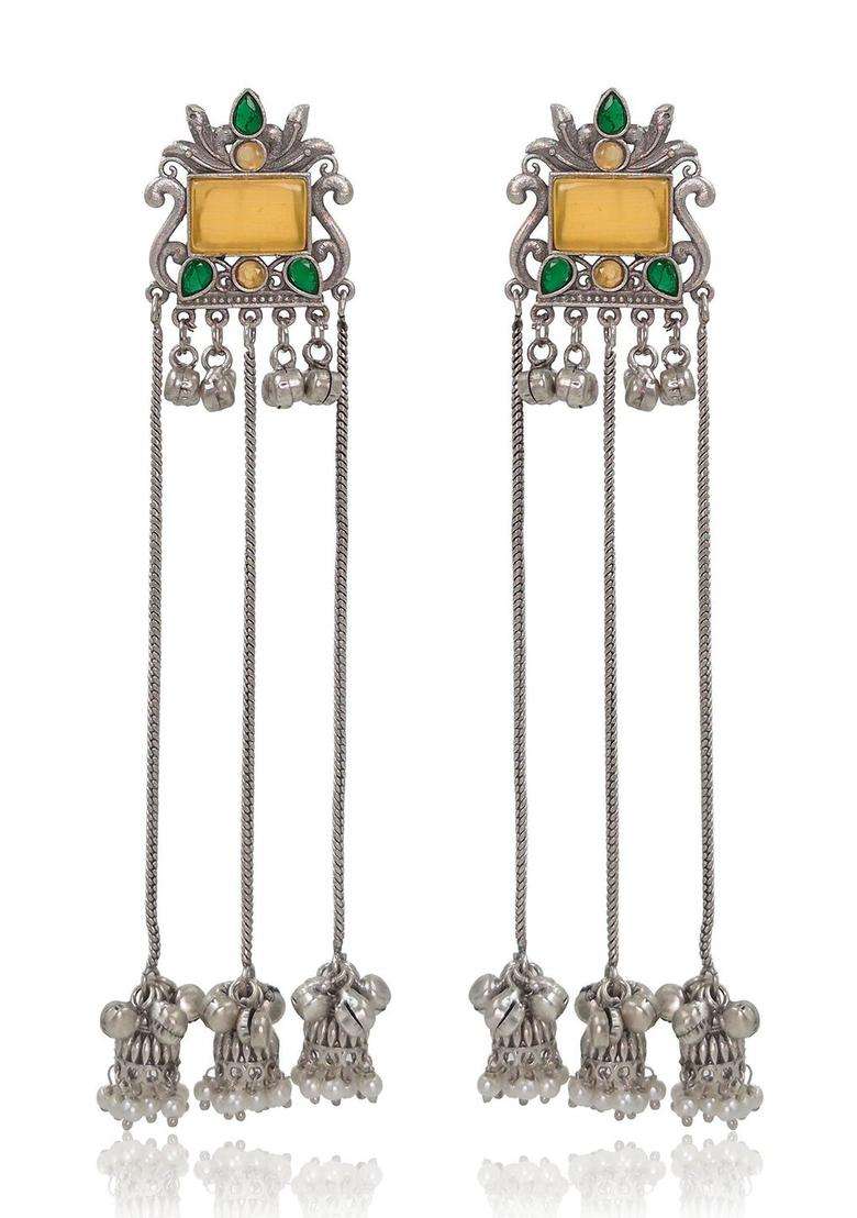 Silver-Plated Contemporary Drop Earrings for Women | Traditional Ethnic Jewellery for Wedding & Festive Wear | Gift for Her - Indya