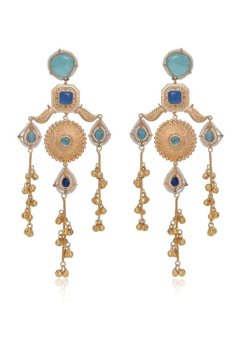 Gold-Plated Geometric Drop Earrings for Women | Traditional Ethnic Jewellery for Wedding & Festive Wear | Gift for Her - Indya