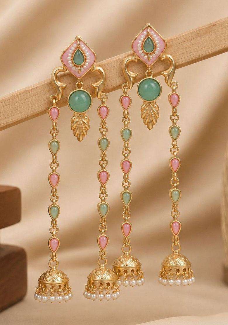 Gold-Plated Geometric Drop Earrings for Women | Traditional Ethnic Jewellery for Wedding & Festive Wear | Gift for Her - Indya