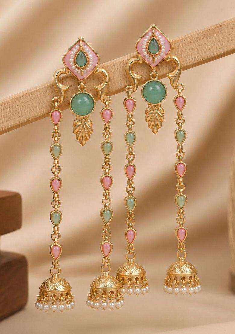 Gold-Plated Geometric Drop Earrings for Women | Traditional Ethnic Jewellery for Wedding & Festive Wear | Gift for Her - Indya