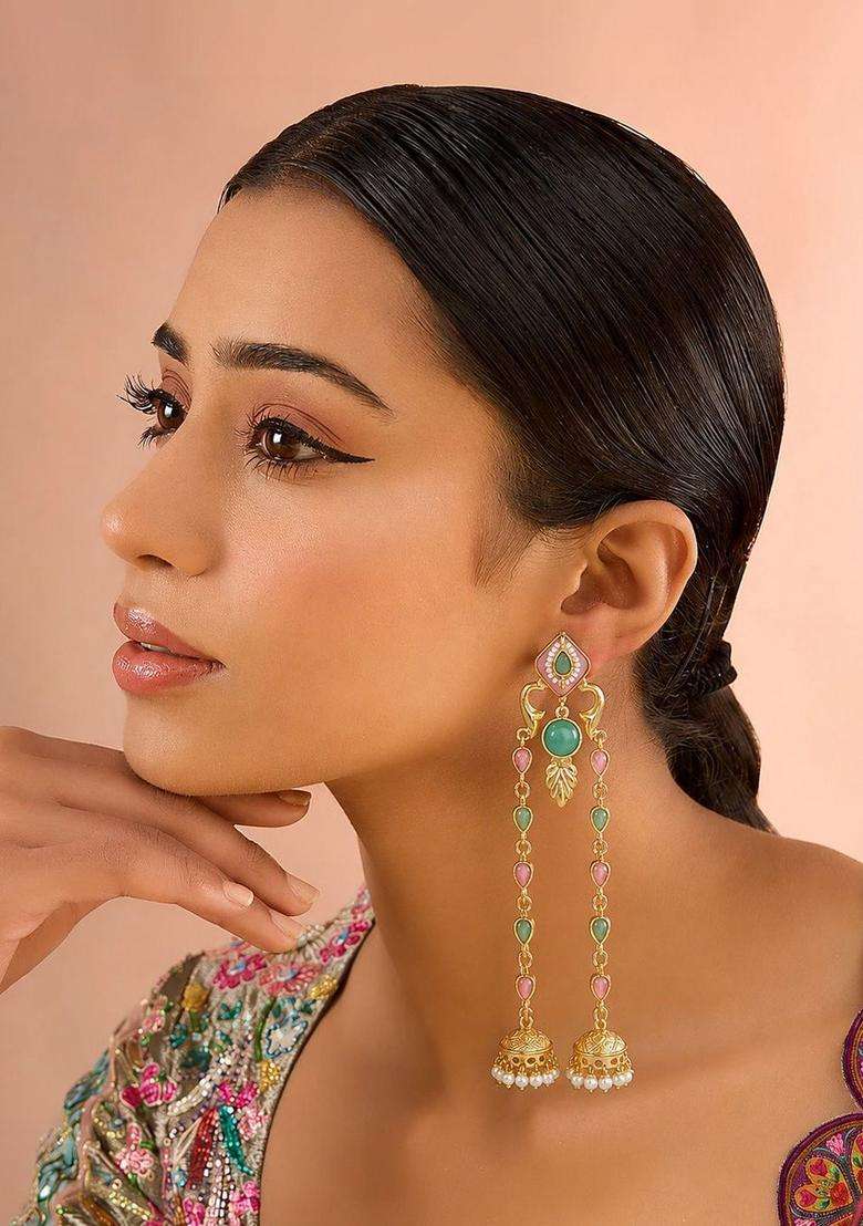 Gold-Plated Geometric Drop Earrings for Women | Traditional Ethnic Jewellery for Wedding & Festive Wear | Gift for Her - Indya