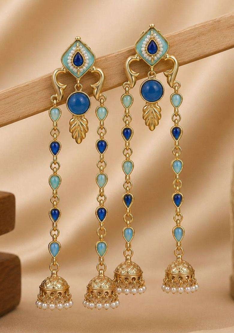 Gold-Plated Geometric Jhumkas Earrings for Women | Traditional Ethnic Jewellery for Wedding & Festive Wear | Gift for Her - Indya