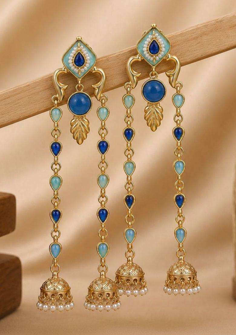 Gold-Plated Geometric Jhumkas Earrings for Women | Traditional Ethnic Jewellery for Wedding & Festive Wear | Gift for Her - Indya