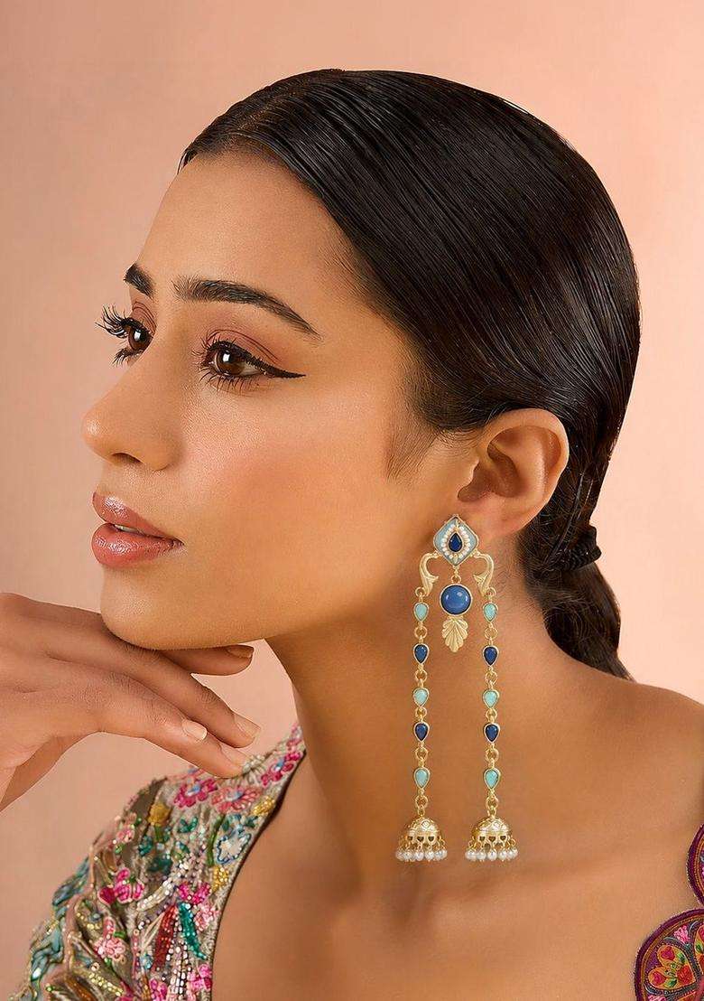Gold-Plated Geometric Jhumkas Earrings for Women | Traditional Ethnic Jewellery for Wedding & Festive Wear | Gift for Her - Indya