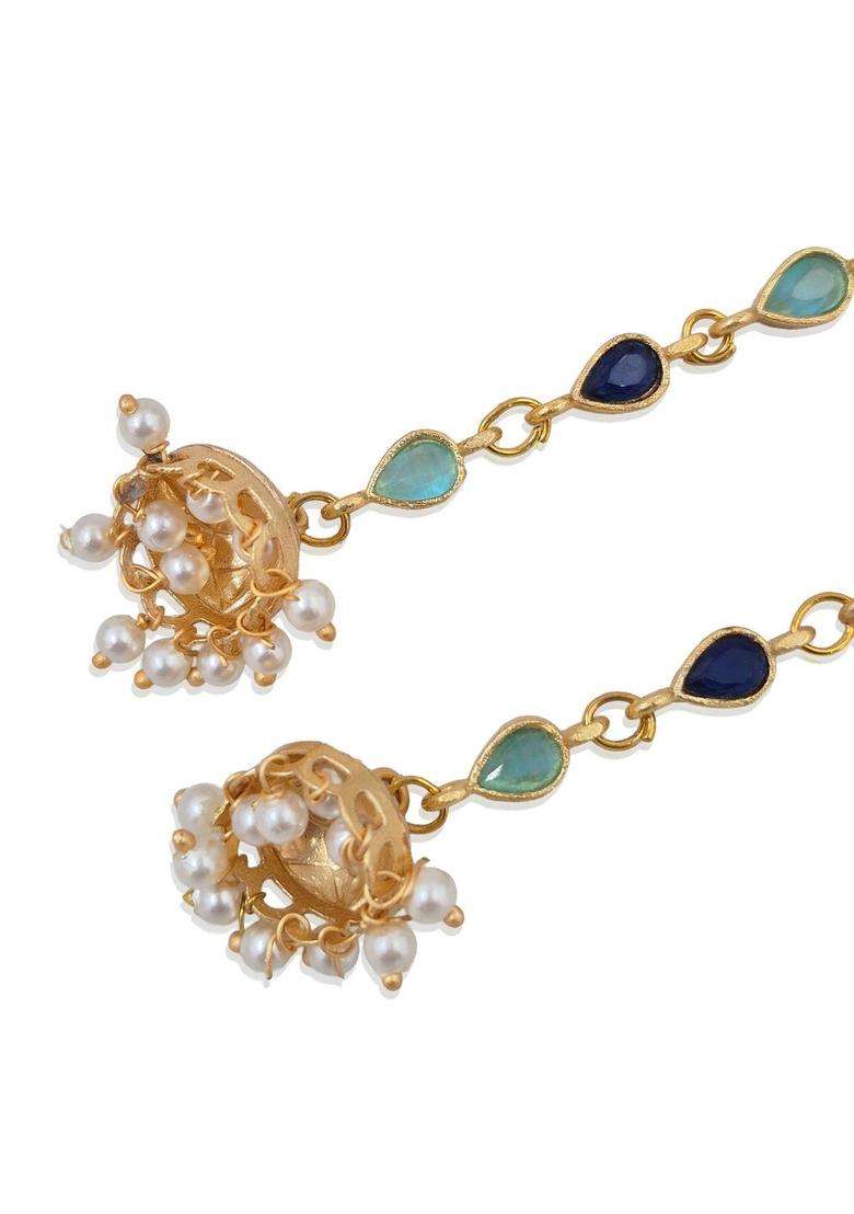 Gold-Plated Geometric Jhumkas Earrings for Women | Traditional Ethnic Jewellery for Wedding & Festive Wear | Gift for Her - Indya