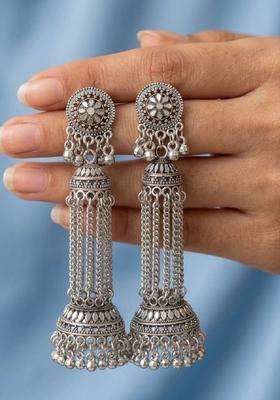Silver-Plated Circular Jhumkas Earrings for Women | Traditional Ethnic Jewellery for Wedding & Festive Wear | Gift for Her