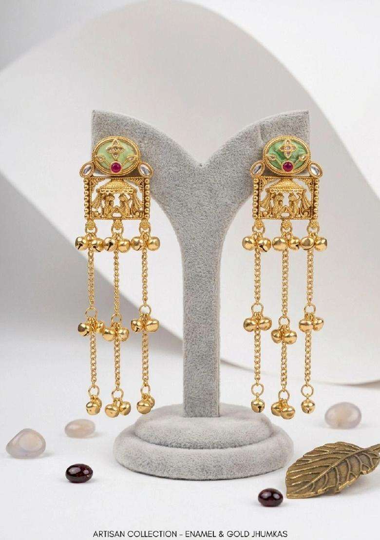 Gold-Plated Geometric Drop Earrings for Women | Traditional Ethnic Jewellery for Wedding & Festive Wear | Gift for Her - Indya