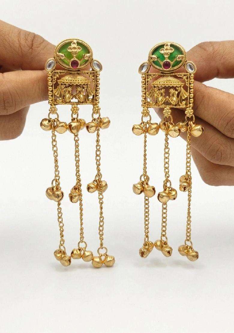 Gold-Plated Geometric Drop Earrings for Women | Traditional Ethnic Jewellery for Wedding & Festive Wear | Gift for Her - Indya