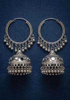 Silver-Plated Geometric Jhumkas Earrings for Women | Traditional Ethnic Jewellery for Wedding & Festive Wear | Gift for Her