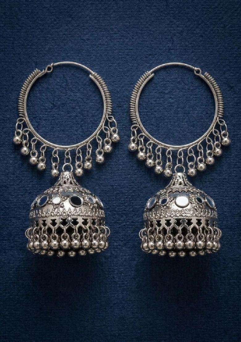 Silver-Plated Circular Jhumkas Earrings for Women | Traditional Ethnic Jewellery for Wedding & Festive Wear | Gift for Her - Indya