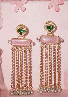 Gold-Plated Artificial Stones Studded and Beaded Contemporary Drop Earrings for Women | Fusion Party & Festive Wear | Gift for Her