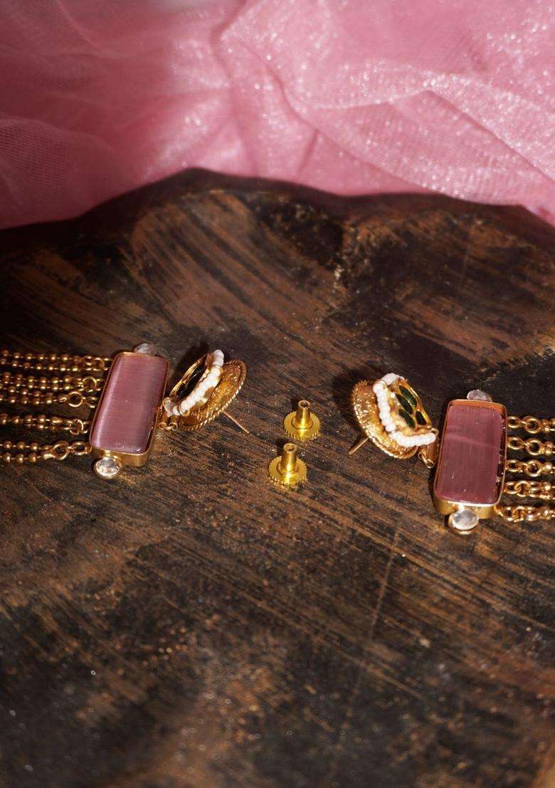 Gold-Plated Artificial Stones Studded and Beaded Contemporary Drop Earrings for Women | Fusion Party & Festive Wear | Gift for Her - Indya