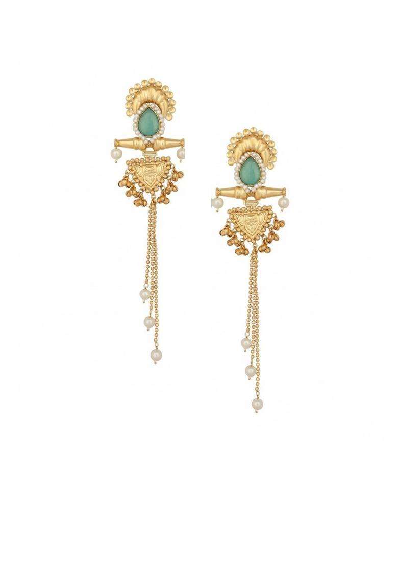 Gold-Plated Chalcedony Studded Contemporary Drop Earrings for Women | Traditional Ethnic Jewellery for Wedding & Festive Wear | Gift for Her - Indya
