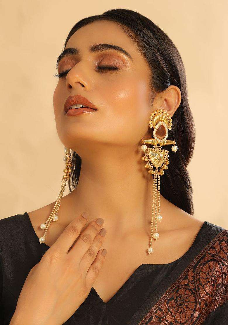 Gold-Plated Contemporary Serene Cascade Kashmiri Earrings for Women | Fusion Party & Festive Wear | Gift for Her - Indya