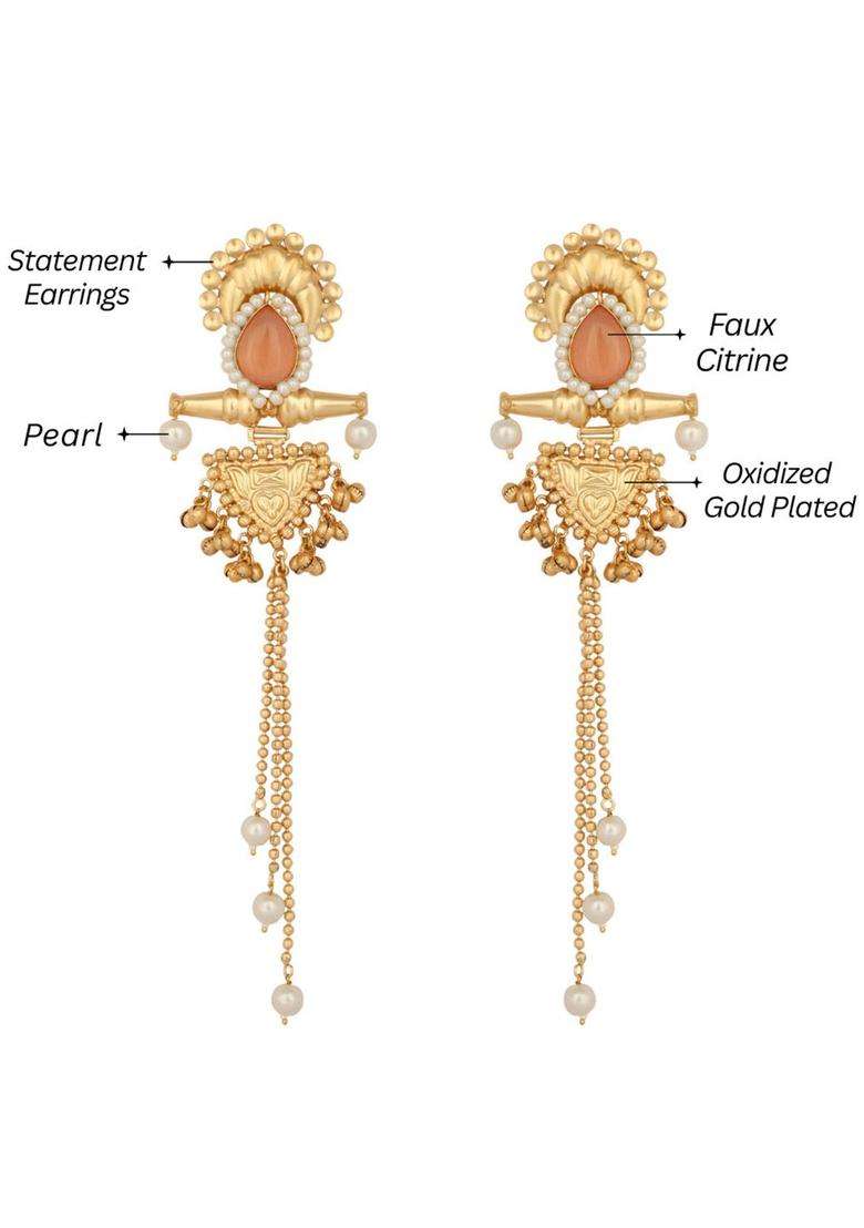 Gold-Plated Contemporary Serene Cascade Kashmiri Earrings for Women | Fusion Party & Festive Wear | Gift for Her - Indya