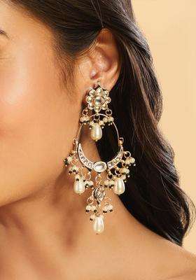 Gold-Plated Contemporary Chandbalis Earrings with Kundan for Women | Traditional Ethnic Jewellery for Wedding & Festive Wear | Gift for Her