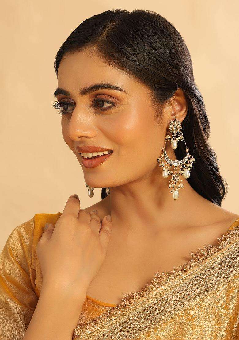 Gold-Plated Contemporary Chandbalis Earrings with Kundan for Women | Traditional Ethnic Jewellery for Wedding & Festive Wear | Gift for Her - Indya