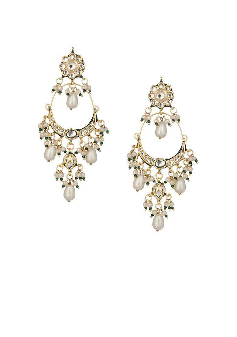 Gold-Plated Contemporary Chandbalis Earrings with Kundan for Women | Traditional Ethnic Jewellery for Wedding & Festive Wear | Gift for Her - Indya