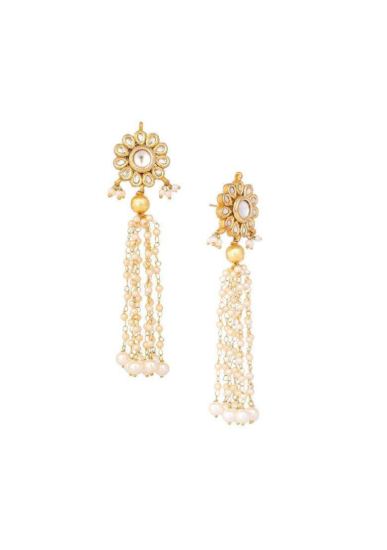 22K Gold-Plated Pearls Studded Contemporary Shaped Drop Earrings for Women | Traditional Ethnic Jewellery for Wedding & Festive Wear | Gift for Her - Indya